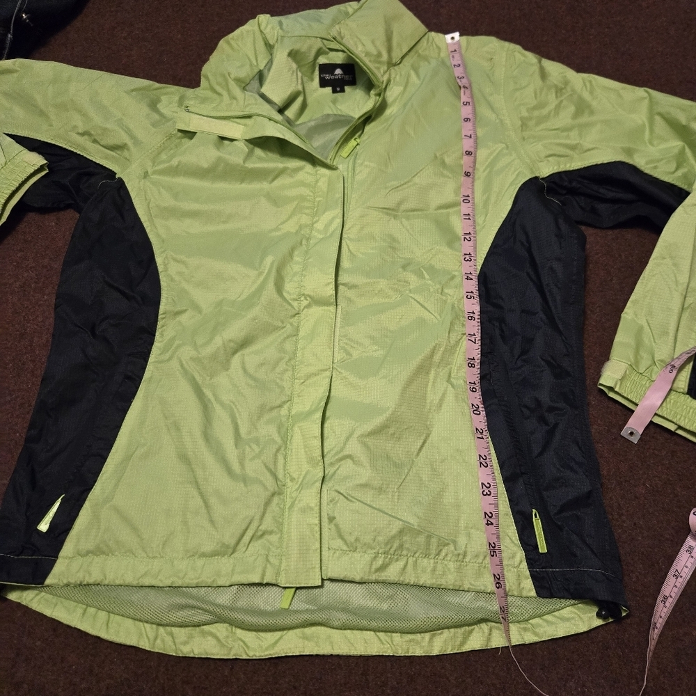 The Weather Co Women's Size Small Parka Jacket With Hidden Hood Lime Green/Navy - Picture 5 of 11